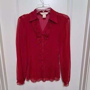 New York City Design Co Red Ruffled Blouse, Small